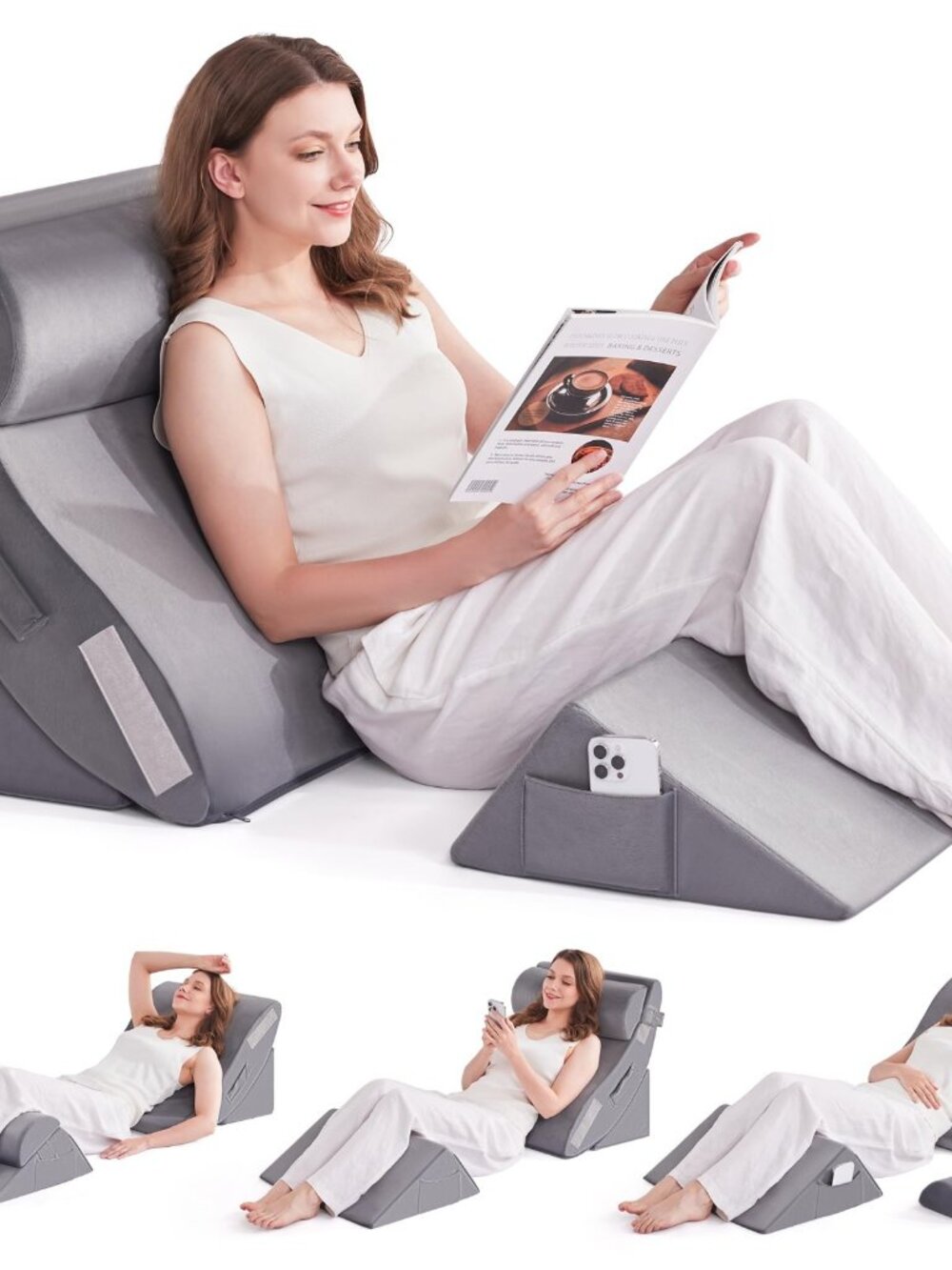 4pcs Orthopedic Bed Wedge Pillow Set for Sleeping - Wedge Pillows for After Surg